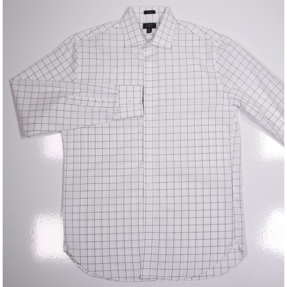 J Crew Mens Ludlow Slim White Navy Checkered Cotton Dress Shirt 15.5-34 - Picture 2 of 7
